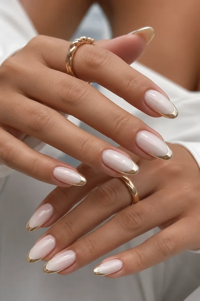 20 White And Gold French Tip nails that look gorgeous